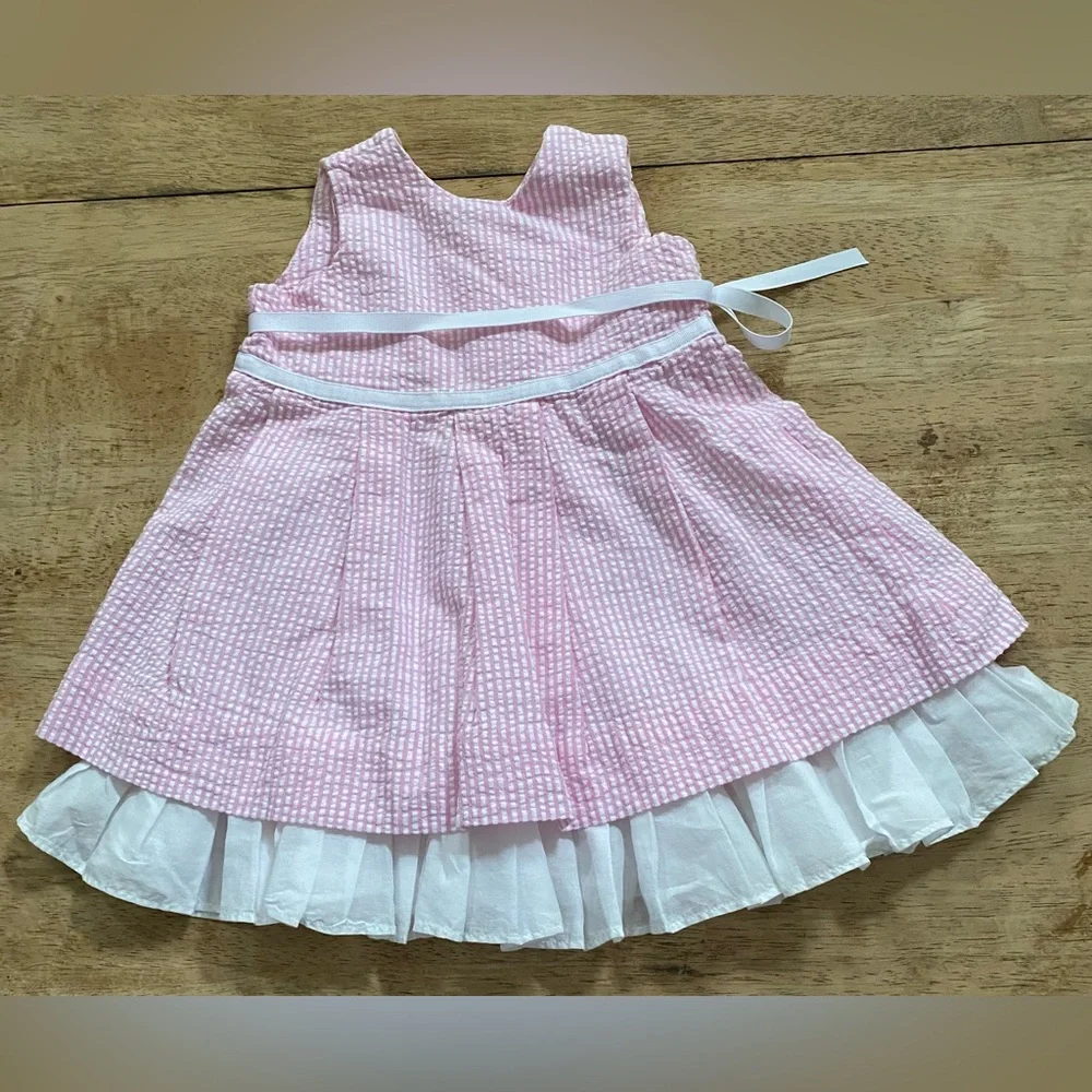 Ralph Lauren Infant Girl Sz 6M Pink/White Pinstripe Seersucker Dress‎